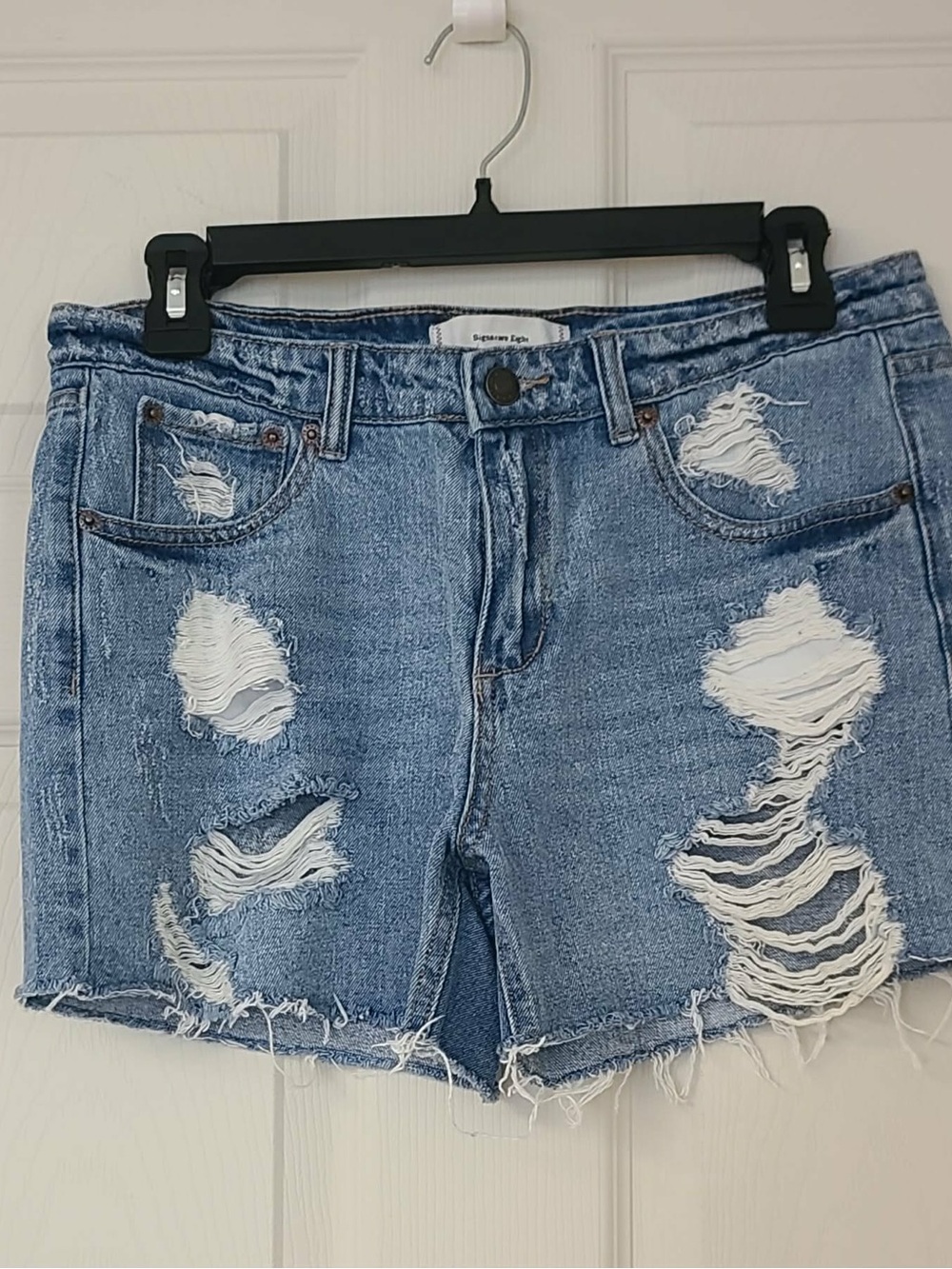 Signature Light Wash Distressed Denim Shorts